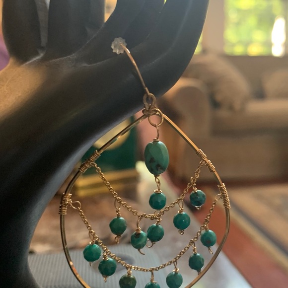 14k filled faceted turquoise earrings - Picture 3 of 4